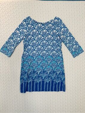 Lilly Pulitzer Blue White Palm-Print Midi Dress